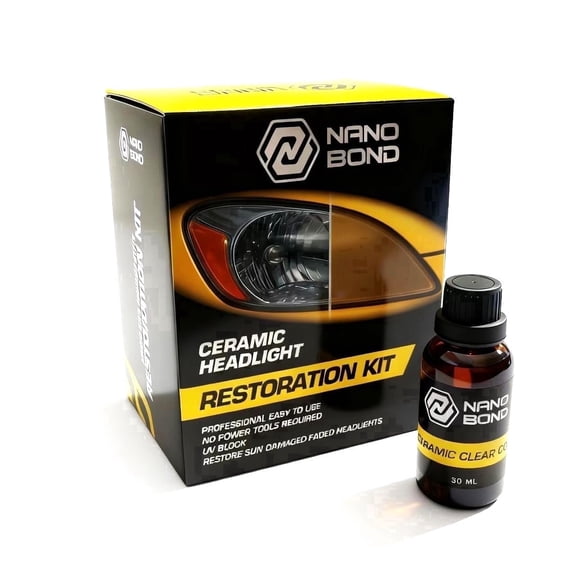 Nano Bond Ceramic Headlight Restoration Kit - No Power Tools Needed, Self-Leveling Headlight Clear Coat, 3 Easy Steps, Removes Oxidation from Foggy Plastic Lenses, 30ml Bottle