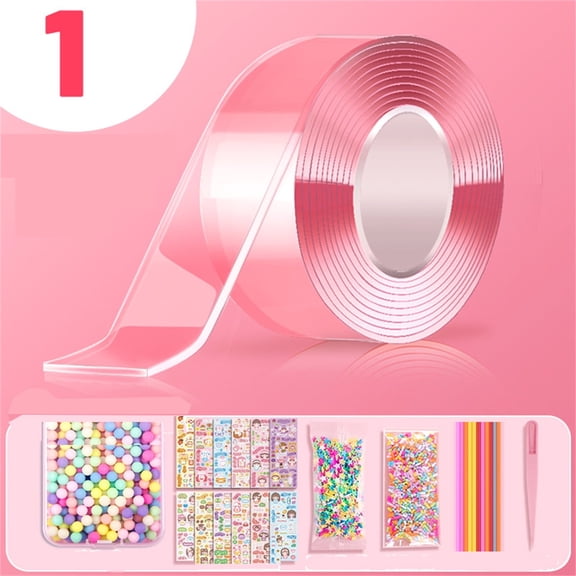 Nano Bubble Tape Kit, Casewin DIY Super Elastic Bubble Tape With 10pcs Straw Double Sided Tape Plastic Bubble DIY Party Toys,Pink