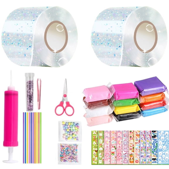 Nano Bubble Tape Kit for Kids,Bexikou 2 Rolls Colorful Double Sided Elastic Tape for Crafting,DIY Craft Kit for Birthday Gift Toys for 6 7 8 9 10 11 12 Year Old Boys Girls