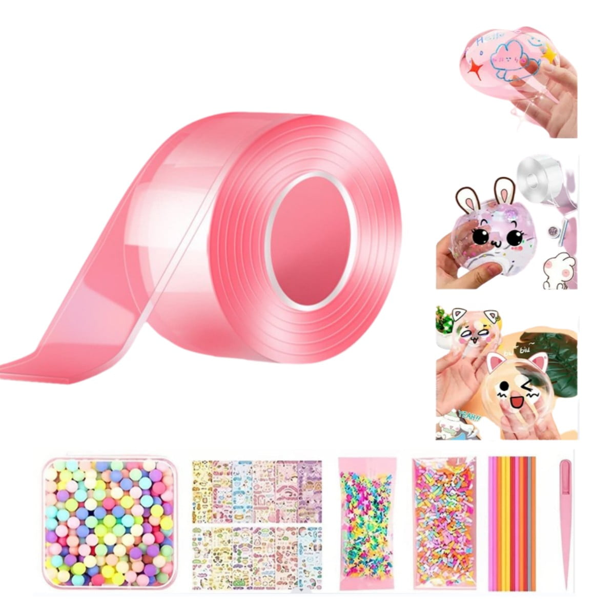 Nano Bubble Tape Kit for Kids with Sprinkles and Inflatable Straw