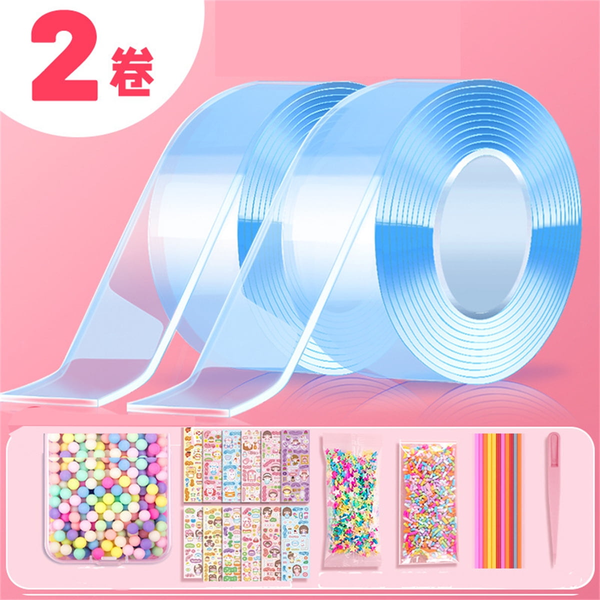 Bubble Tape,Nano Bubble Tape Kit, Double Sided Tape with Sequins DIY Craft  Waterproof Blow Bubble Nano Glue with Sequins for Bubble DIY Tape Bubble  Craft Kit for Kids White by Casewin 