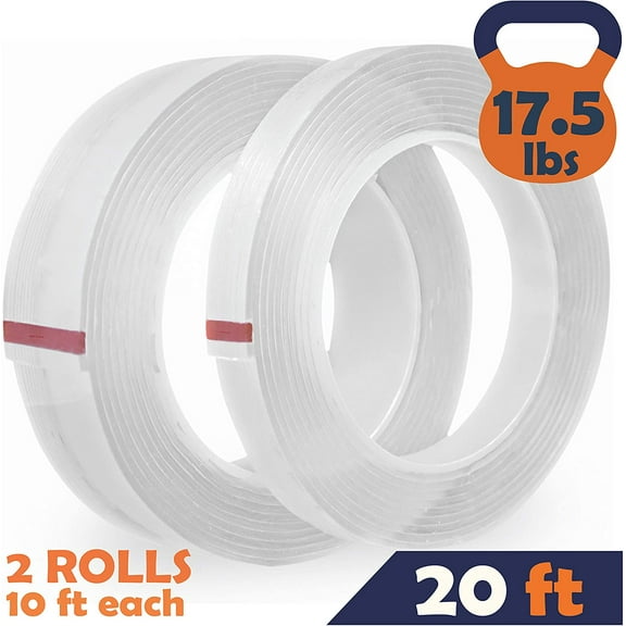 Nano Double Sided Tape(20FT), Removable Heavy Duty Mounting Tape,Multipurpose Traceless Adhesive Grip Strong Sticky,Washable Transparent Strips Wall Tape Carpet Tape for Paste & Household
