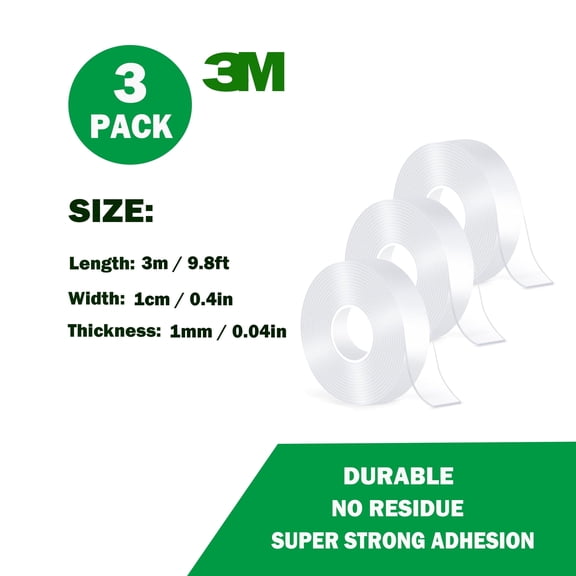 Generic Double Sided Heavy Duty Removable Clear Mounting Tape, 3 Pack, 9.8ft