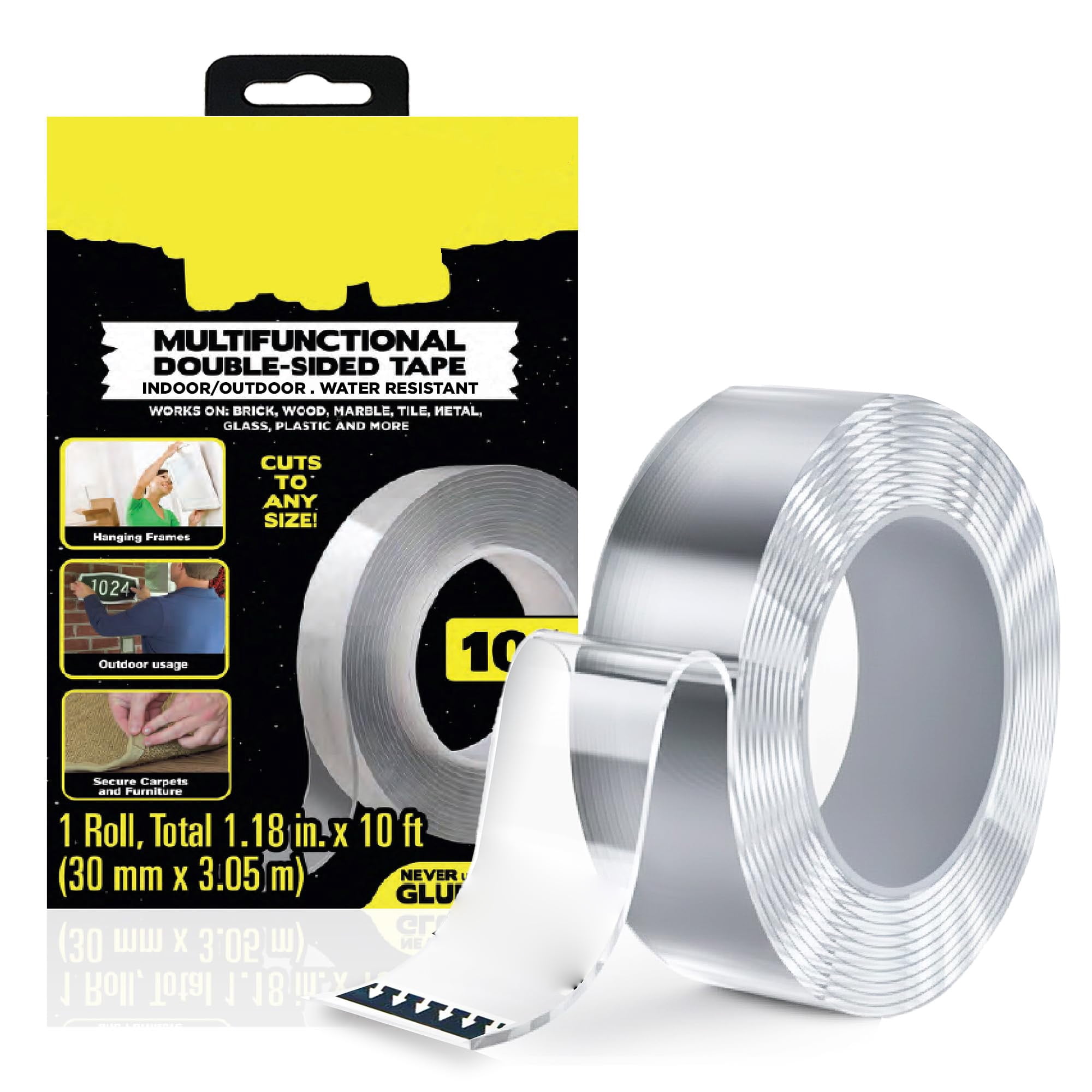 Nano Double Sided Tape, Heavy Duty Clear Adhesive Tape for Walls, Photos, Posters, Decor, Home Office, 10 Feet Strong Mounting Tape, Clear
