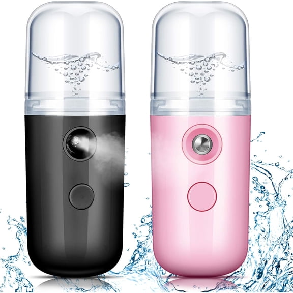 Nano Facial Mister with USB Rechargeable Battery Portable Handheld Face Humidifier 2 Pack Black and Pink