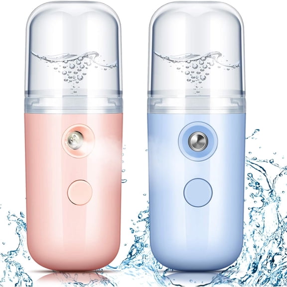 Nano Facial Mister with USB Rechargeable Battery Portable Handheld Face Humidifier 2 Pack Pink and Blue