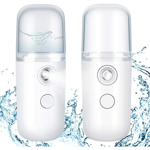Nano Facial Mister with USB Rechargeable Battery Portable Handheld Face Humidifier 2 Pack White