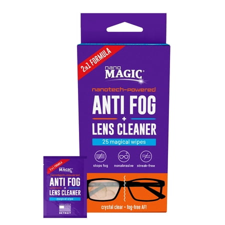 Nano Magic Anti-Fog & Lens Cleaner Wipes, 25-Pack, Nonabrasive, Streak-Free, Nanotechnology Powered