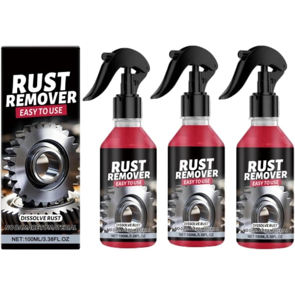 Nano Metal Rust Remover Polishing Spray for Tools, Cars, Bikes, Grills, Bolts, Strong Rust Remover for Metal, Multipurpose Rust Stain Remover, 3.38oz (3pcs)