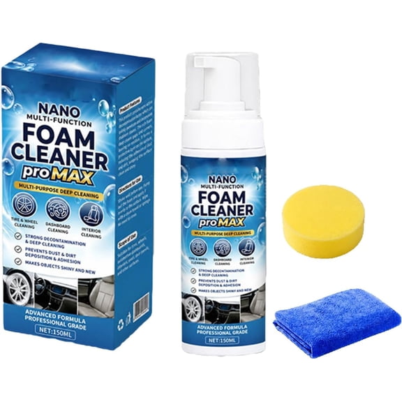 Nano Multi-Functional Foam Cleaner Pro Max, Professional Car Interior Deep Cleaning Spray for Leather, Fabric & Tires, Dust Repellent Stain Remover for Auto & Home, 150ml (1 Pack)