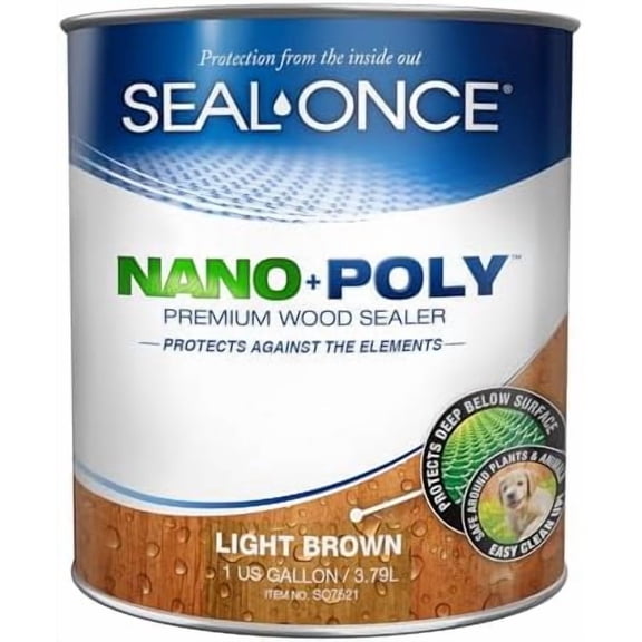 Nano+Poly Penetrating Wood Sealer with Polyurethane - Premium Waterproof Sealant -1 Gallon & Light Brown$$Tools & Hardware Other