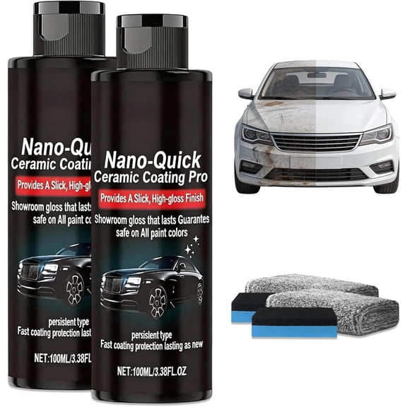 Nano-Quick Ceramic Coating Pro, Quick Coat Restore Nano Spray for Cars, Quick Effect Coating Agent for Car Paint, Glass & Wheels, Easy Apply, Long-Lasting Shine & Protection (2PCS)