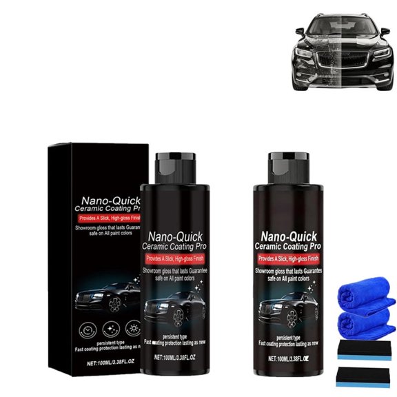 Nano-Quick Ceramic Coating Pro for Automobiles,Quick Coat Restore Spray for Car Detailing, Long-Lasting Polish Restore (2PC)