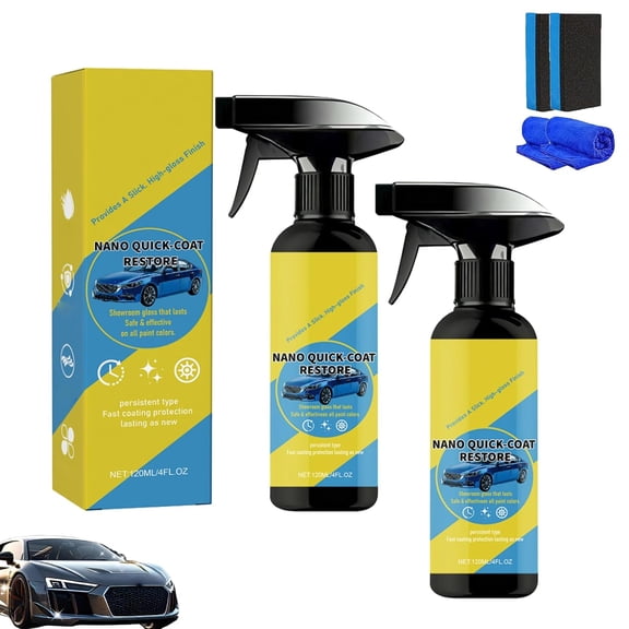 Nano Quick Coat Restore Coating Spray, 2026 Advanced Automobile Quick, Acting Coating Agent with Dust, Multi-Functional Waterless Coatings Renewal Agent, for Cars, Motorcycles (2PCS)