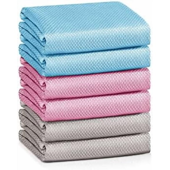 Nano Streak Free Magic Microfiber Cleaning Cloths Easy Clean Nanoscale,Fish Scale Window Mirror Glass Car Stainless Steel Cleaning,Lint Free Dish cloth Wine Glass Polishing Towel,Reusable,Pack 6,Mix