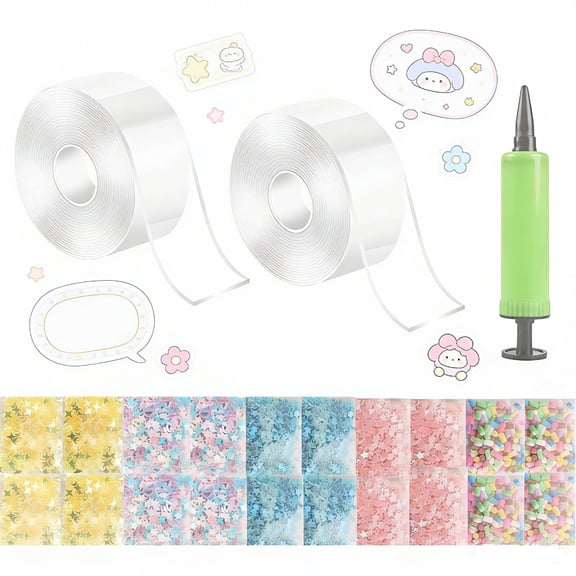 Nano Tape Bubble Kit , Nano Bubble Tapes Kit with Glitter, Clay, Cute Stickers and Accessories Tools, Nano Tape Crafts(2PCS)