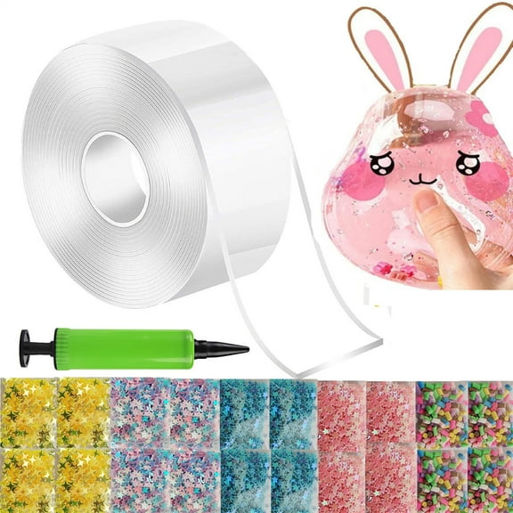 Nano Tape Bubble Kit Nano Tape Squishy Kit 1.2 inch Wide Removable Double Sided Tape with Hand Balloon Pump Crafts Supplies for Diy Projects Party Activities Clear Two Pack Set
