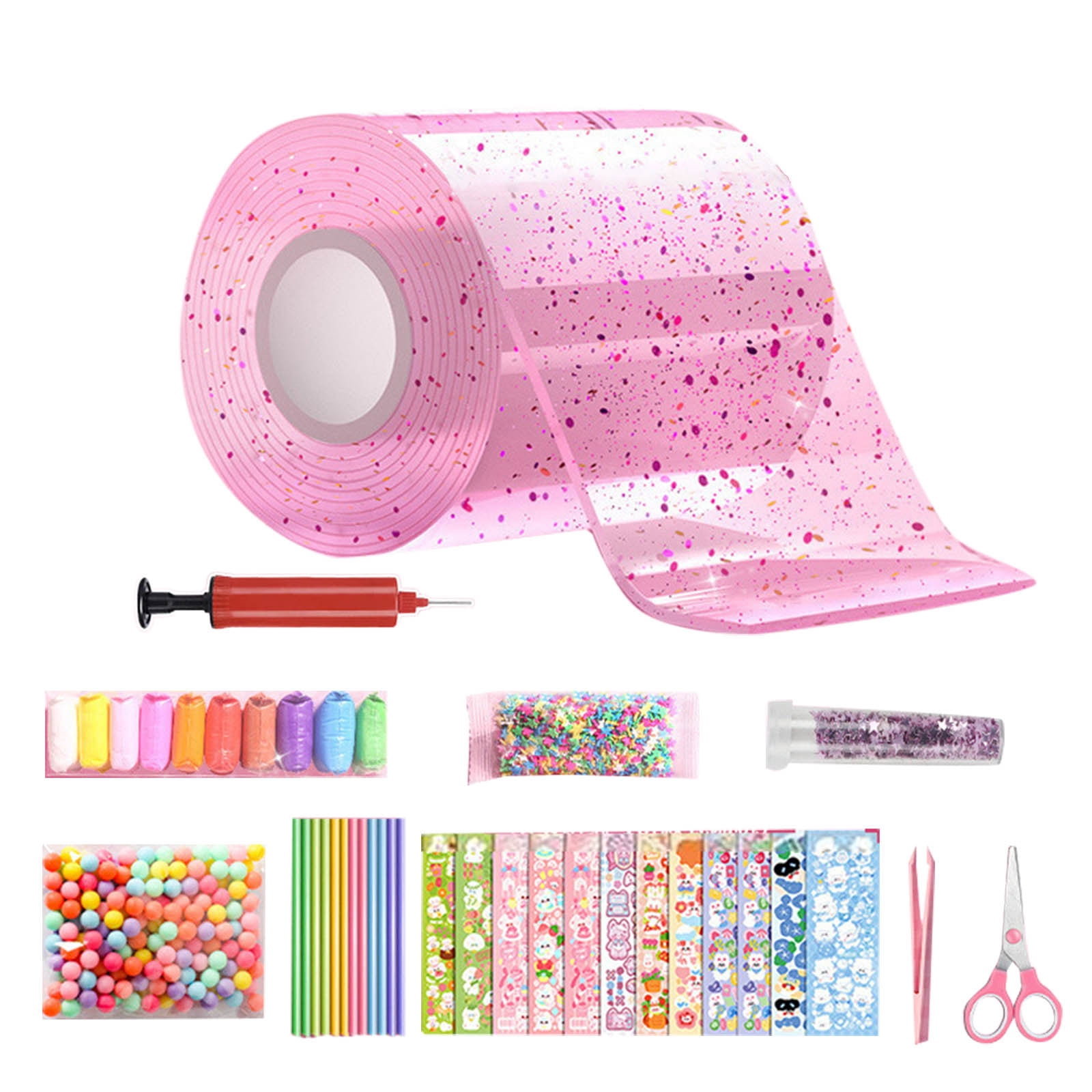 Nano Tape Bubble Kit for Kids, Nano Bubble Tapes Kit with Glitter, Clay, Cute Stickers and Accessories Tools, Nano Tape Crafts for Kids Teens Girls,A