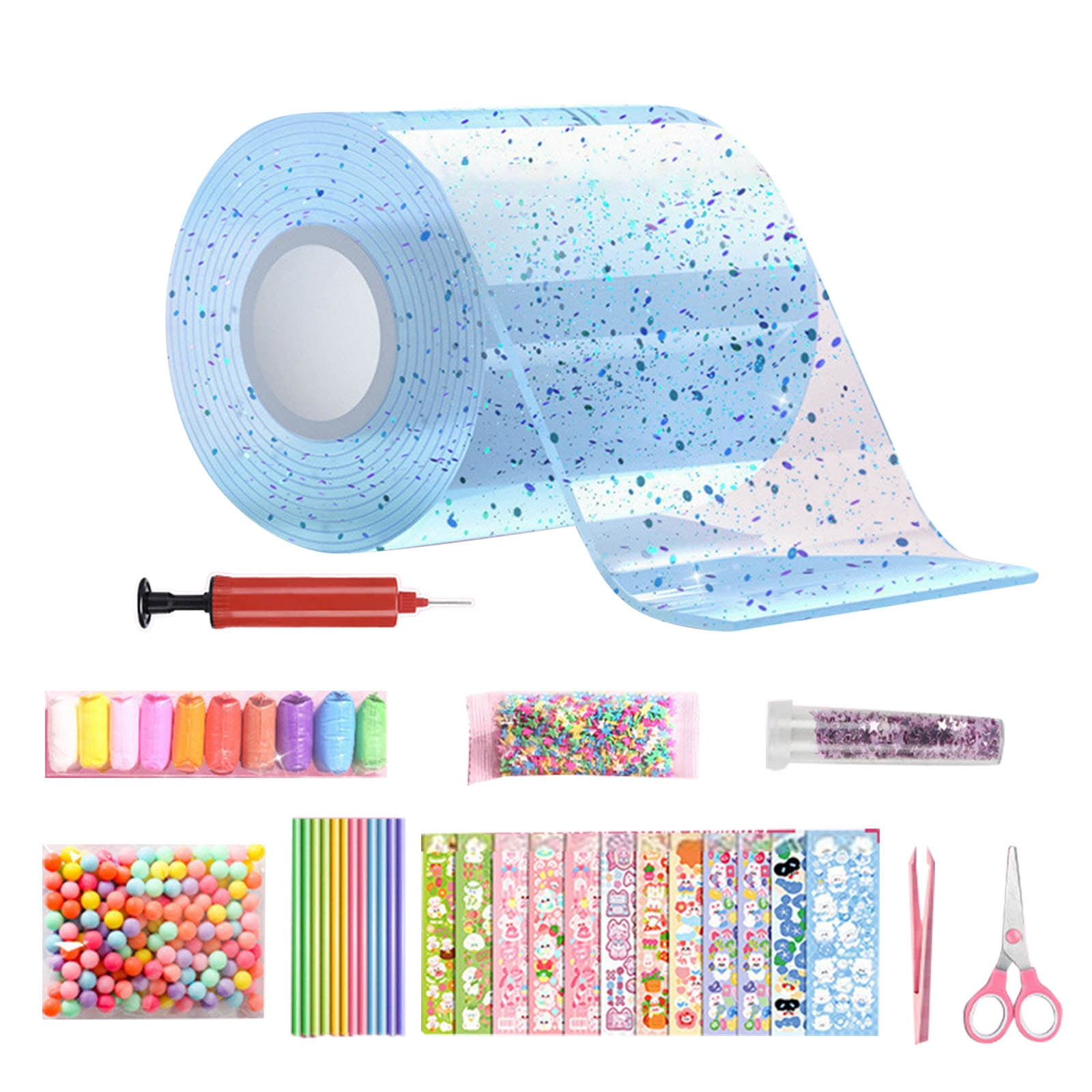 Nano Tape Bubble Kit for Kids, Nano Bubble Tapes Kit with Glitter, Clay, Cute Stickers and Accessories Tools, Nano Tape Crafts for Kids Girls,C
