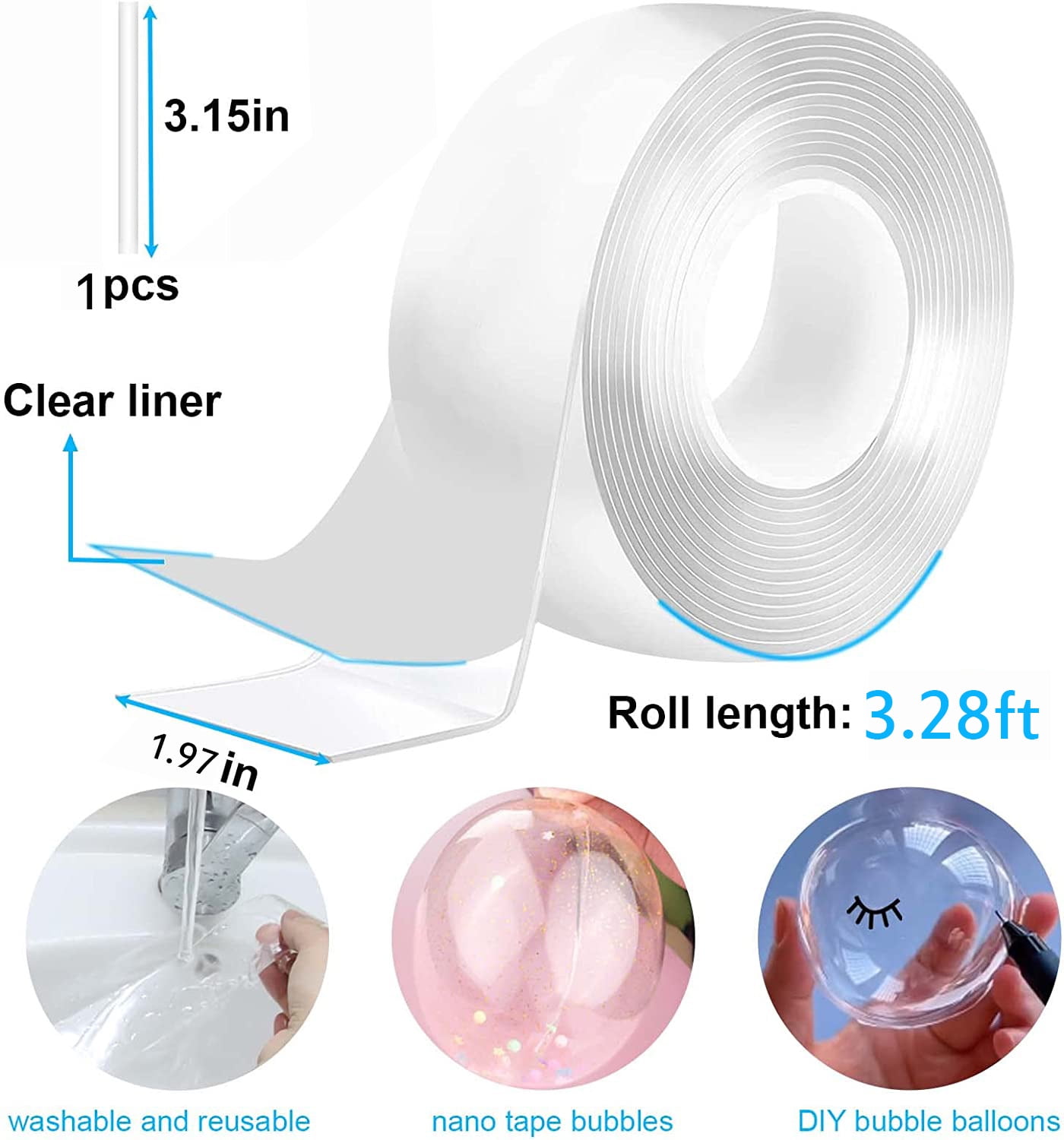 Rumbeast 6 Pcs Double Sided Tape Roller, 197Inch x 3mm Roller Transparent Adhesive Glue Tape for Scrapbooking, Crafting, Cards, Photo, Gift Wrapping