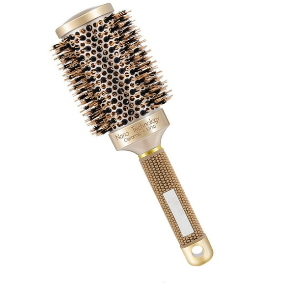 Nano Thermal Ceramic & lonic Round Barrel Hair Brush with Natural Boar Bristle, for Hair Drying, Styling, Curling, Adding Hair Volume and Shine,Gold Color(2 inch)