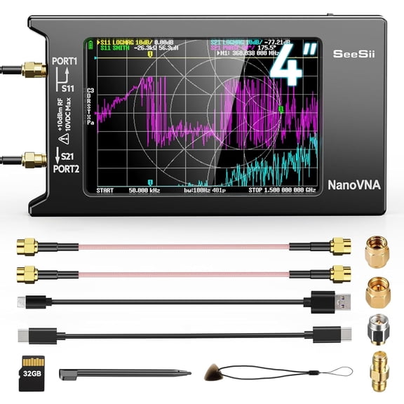 Seesii NanoVNA-H4 Vector Network Analyzer 10KHz-1.5GHz HF VHF UHF 4" Touch Screen VNA Antenna Analyzer