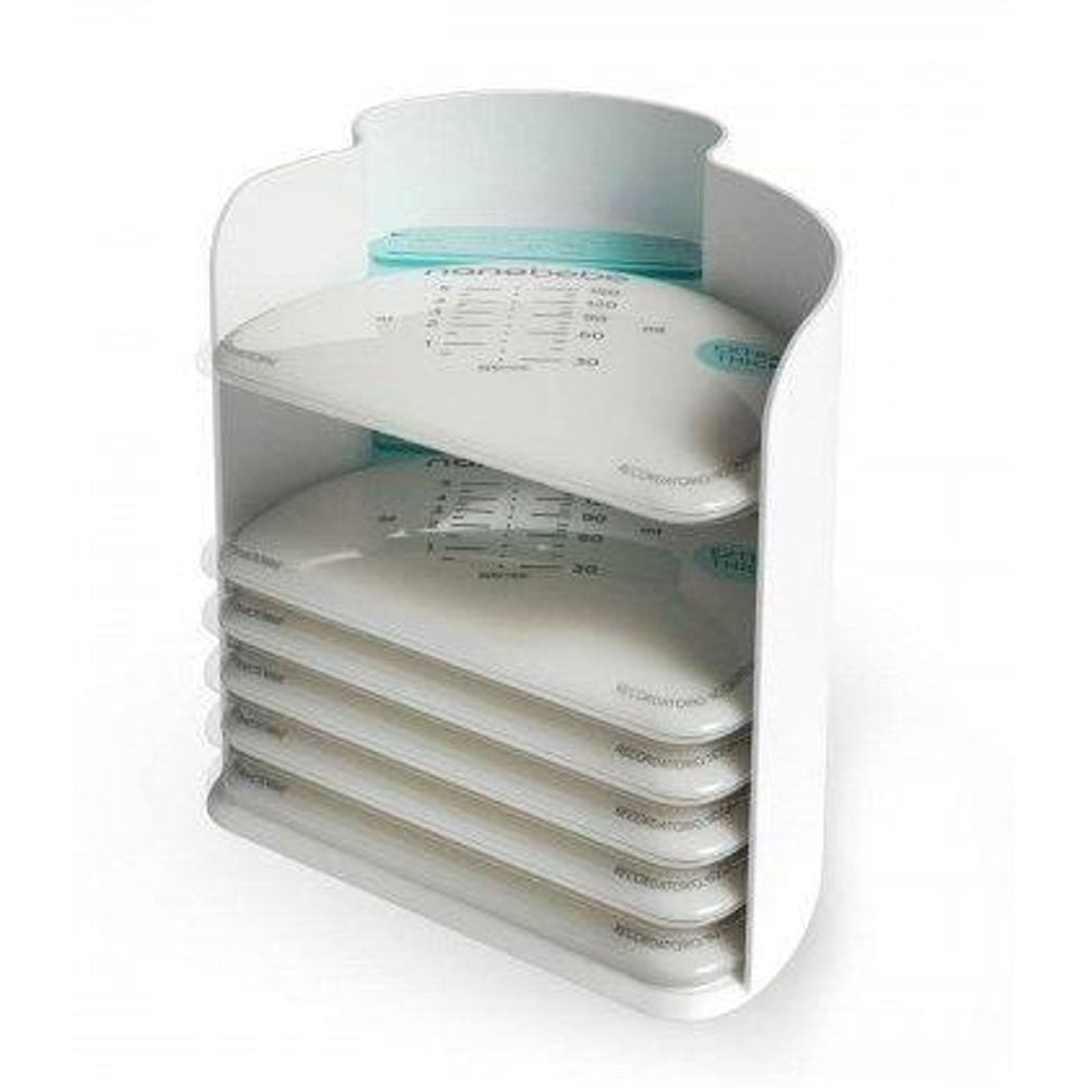 Nanobebe 25pk 5oz Breast Milk Storage Bags & Organizer - Fast Thawing, Save Space & Track Pumping