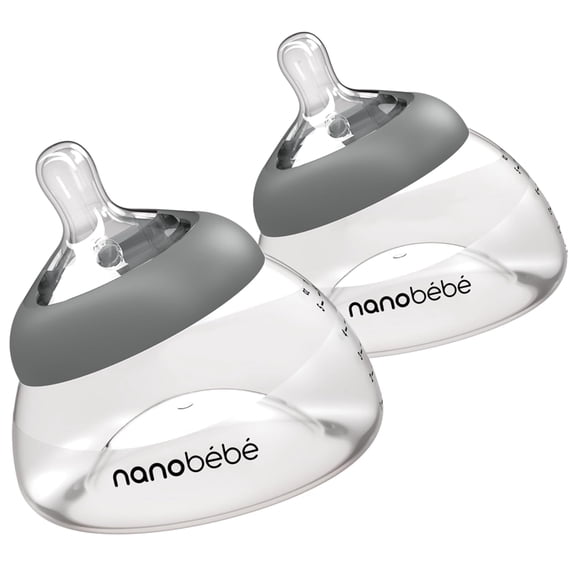 Nanobebe Breastmilk Bottle, Breastfeeding Newborn Breast Like, Anti Colic, Perfect Latch, Preserves Breast Milk nutrients, Twin-Pack Grey