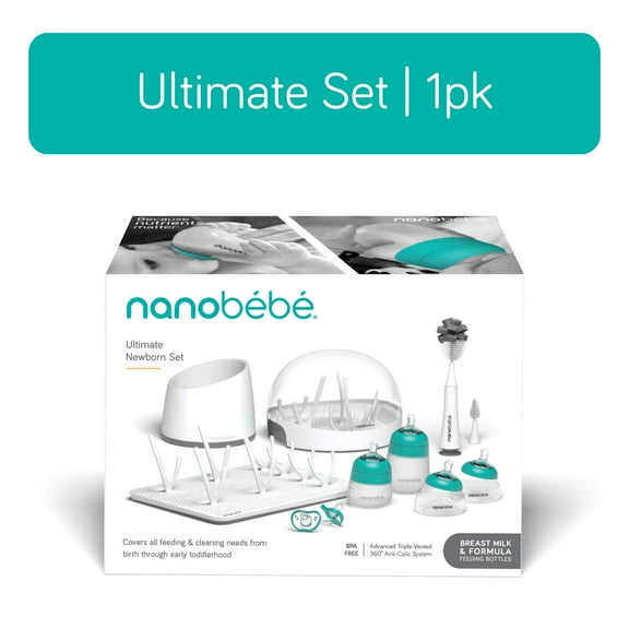 Nanobebe Complete Newborn Baby Bottle Gift Set & Accessories, Teal