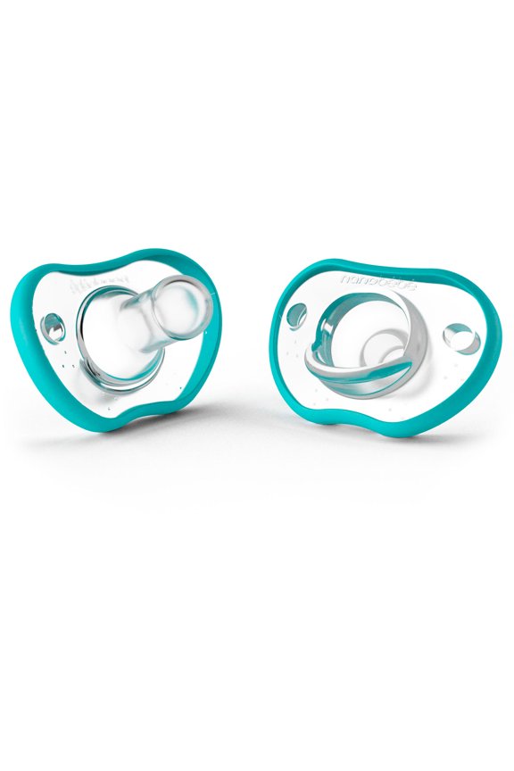 Nanobebe Baby Pacifiers 0-3 Month - Orthodontic, Curves Comfortably with Face Contour, Award Winning for Breastfeeding Babies, 100% Silicone, Perfect Baby Registry Gift 2pk,Teal
