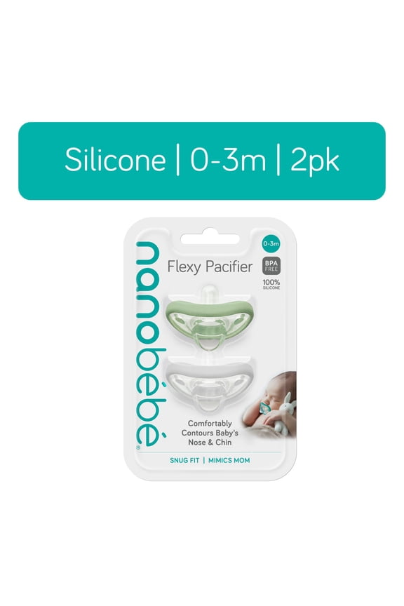 Nanobebe Flexy Newborn Pacifier, Newborn 0-3m | Sage & White | 2 Pack - Walmart Exclusive