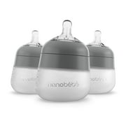 Nanobebe Flexy Silicone Baby Bottle, Anti-Colic, Natural Feel, Non-Collapsing Nipple, Non-Tip Stable Base, Easy to Clean, 3-Pack, Gray, 5 oz