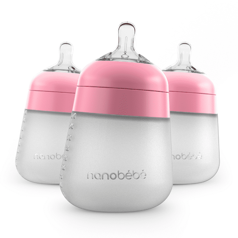 Nanobébé Flexy Silicone Baby Bottle - Pink - 3-PACK/9 oz