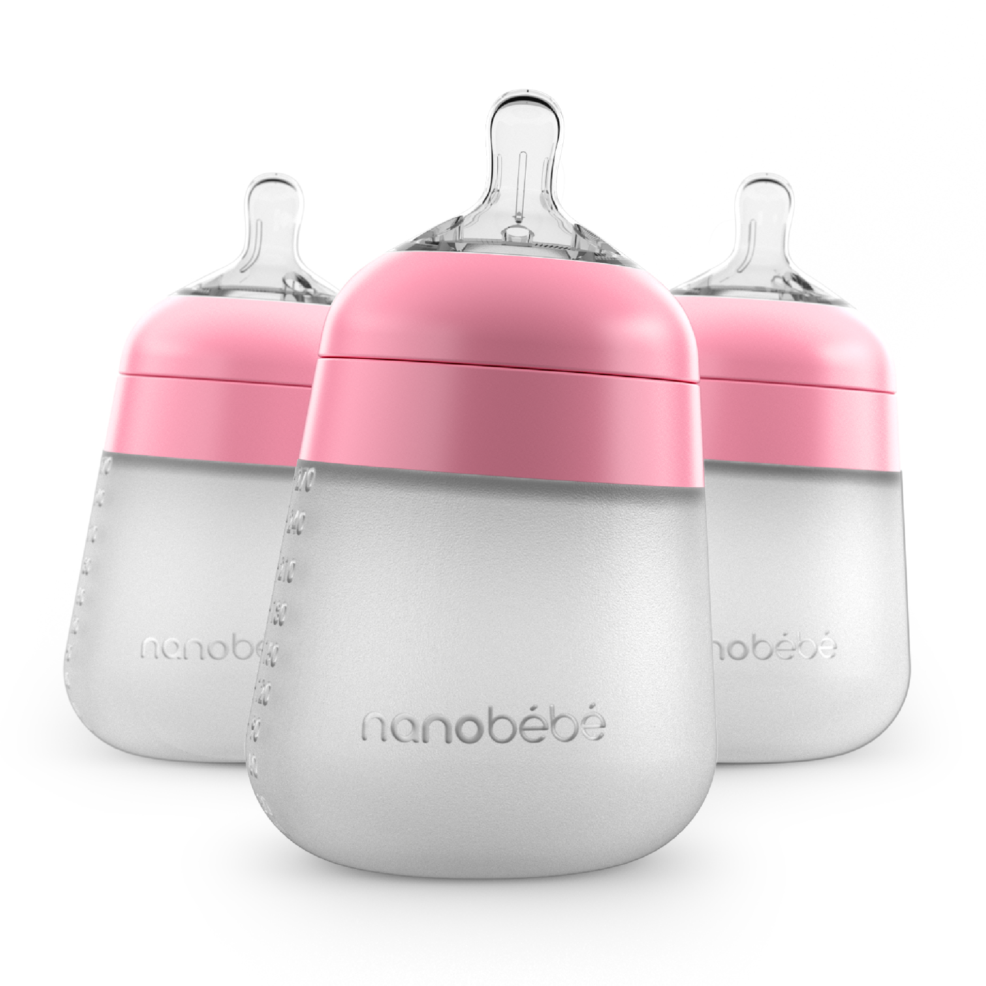 Nanobebe Pink 9oz Anti-Colic Flexy Silicone Baby Bottles | 3 Pack - image 1 of 9