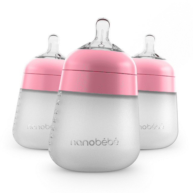 Nanobebe Pink 9oz Anti-Colic Flexy Silicone Baby Bottles | 3 Pack
