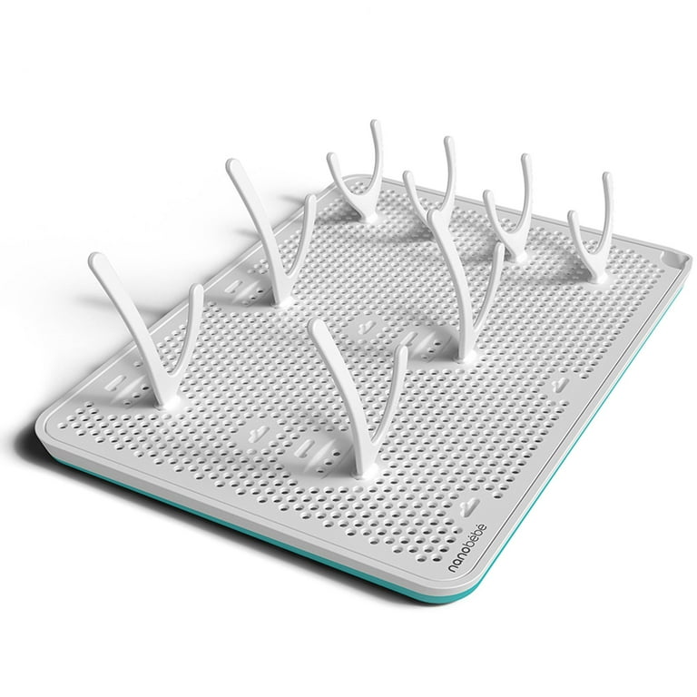 Nanobebe Slim Drying Rack Adjustable Baby Bottle Drying Mat with Built in Drainer 8 Moveable Pegs Easily Dry Store Breastfeeding Essentials