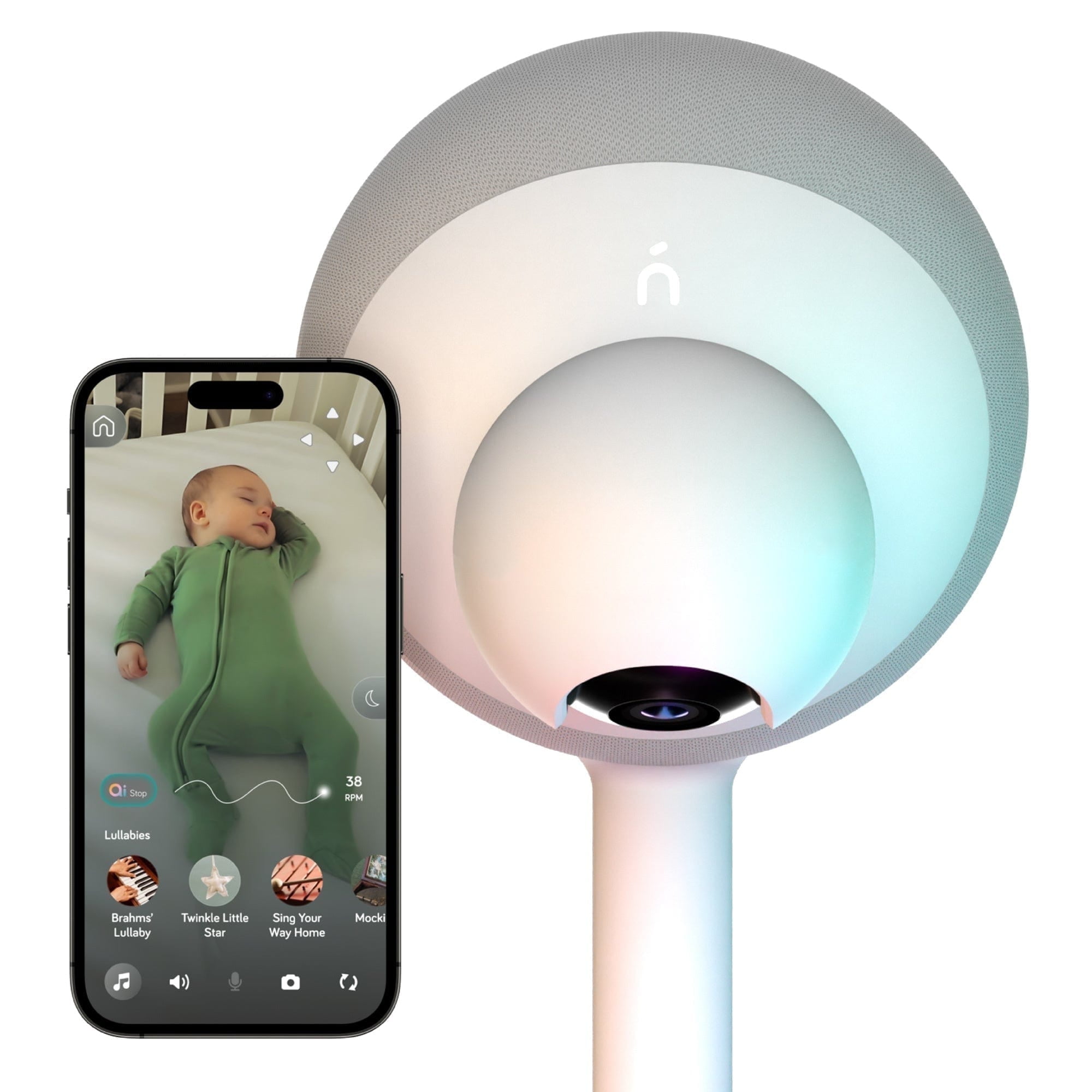 Nanobebe Smart Baby Monitor with Sensor-Free Breathing Motion Detection, HD Night Vision, Two-Way Talk, Sound Machine