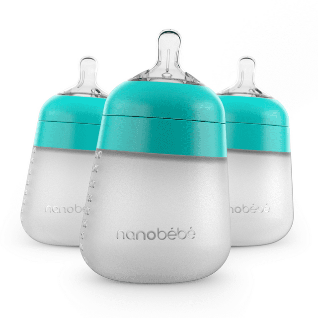 Nanobebe Teal 9oz Anti-Colic Flexy Silicone Baby Bottles | 3 Pack