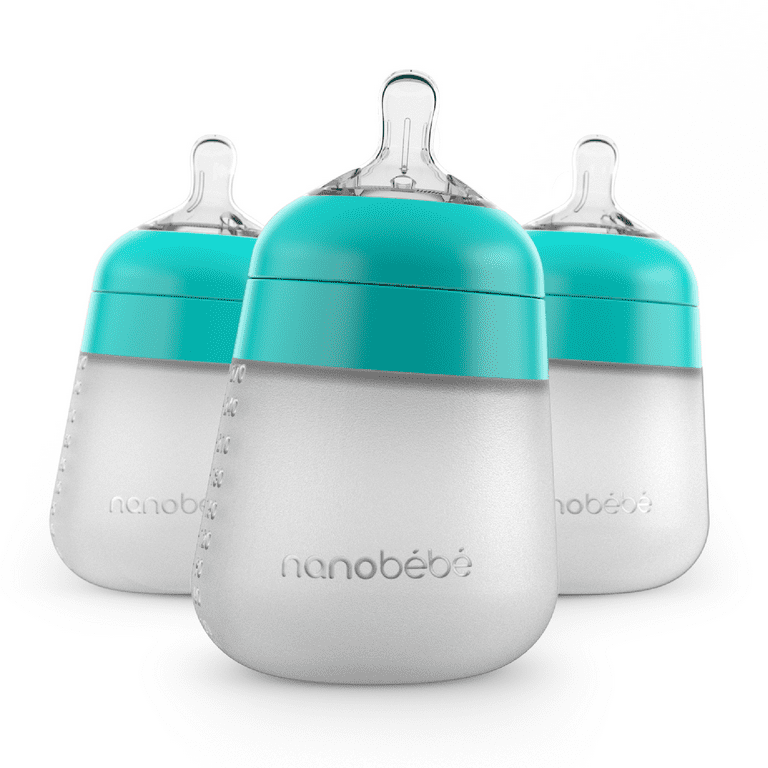 Nanobebe - 3Pk Silicone Baby Bottle 9Oz, Teal