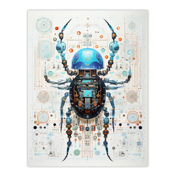 Nanobot Beetle Robot Hybrid Secret Military Schematic Blueprint Futuristic Complex Arcane Manuscript Gift For Him Man Cave Extra Large XL Wall Art Poster Print