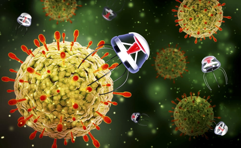Nanobots attacking a virus Canvas Art - Stocktrek Images (37 x 23)