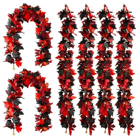 Nanoei 6Pcs Fall Maple Leaves Garland, Artificial Autumn Vine for Decor, Hanging Decor for Mantle Door Fireplace Festival Red
