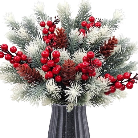 Nanoei Artificial Christmas Flowers, Berry Bouquet with Berries, Winter Floral Arrangement for Table Mantel Decor (1Pcs)