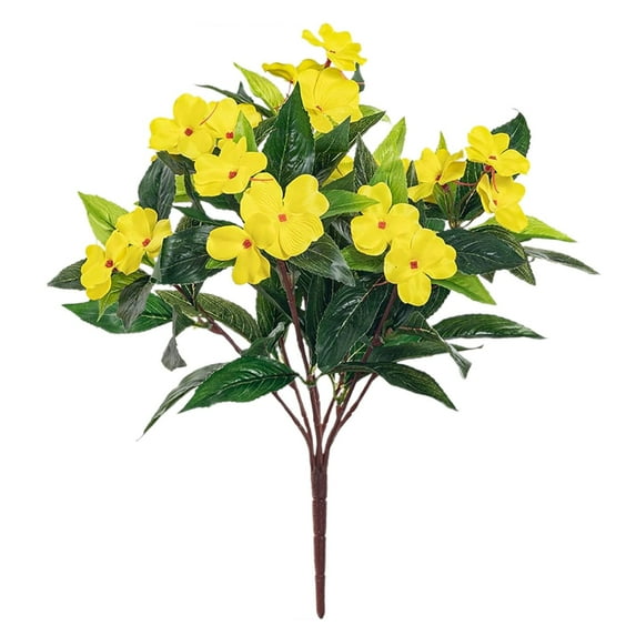 Nanoei Artificial Impatiens Flowers Bouquet, Realistic 5-Pc Faux Plants for Outdoor Garden Porch Patio Balcony Home Decor Yellow