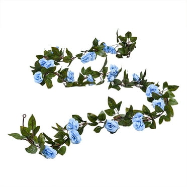 Nanoei Artificial Rose Vine Garland 2.1m 24 Flowers Hanging Rattan for Wedding Arch Party Home Decor Blue