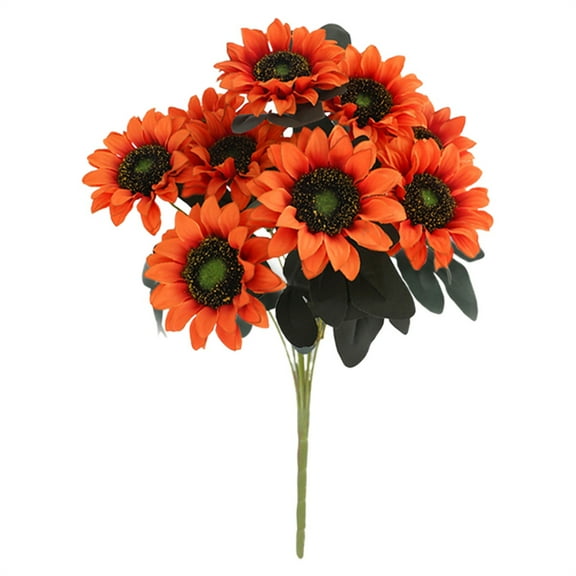 Nanoei Artificial Sunflowers Bouquet 9 Heads Orange Realistic Cloth for Indoor Table Centerpieces Fall Home Decor - 1 Bundle Orange