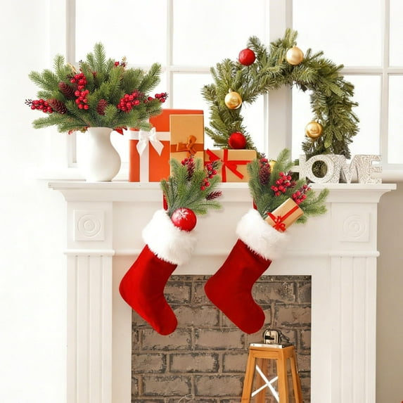 Nanoei Christmas Flower Bouquet, Berry Branches with Berries, Artificial Winter Floral for Table Centerpiece Decor Green×2