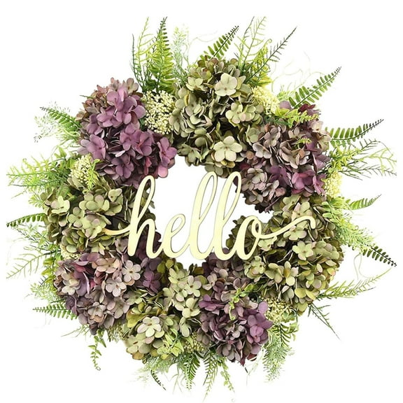 Nanoei Hydrangea Wreaths Front Door Outside 18 Inch Wreath with, 45Cm Rattan Wreath with Artificial Greenery, Boho Farmhouse Wall Decor for Indoor/Outdoor, Rustic Wedding & Porch Hanging Green