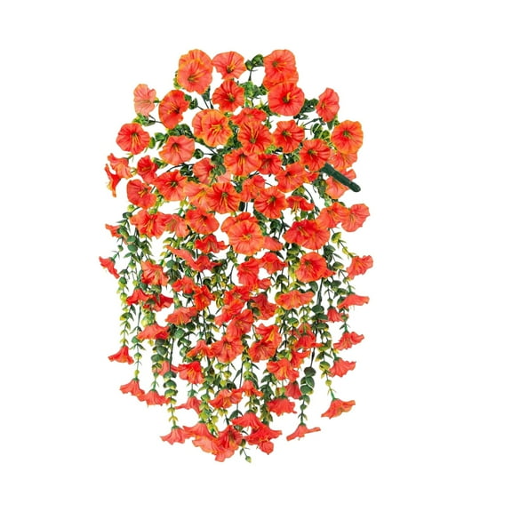 Nanoei Outdoor Artificial Flowers, Vibrant Orange Artificial Hanging Flowers for Porch & Fence Decor, Realistic Faux Morning Glory Vines with Leaves, Outdoor Garden Plant Decoration Orange