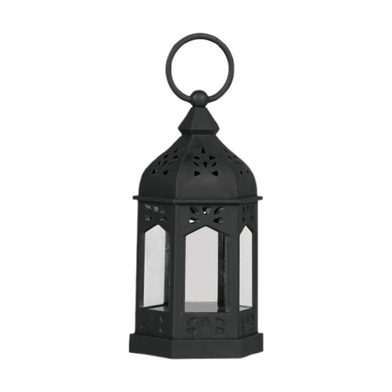 Nanoei Ramadan Flameless Flickering Candle Holder, Battery Operated Vintage Lantern for Tabletop Wedding Christmas Home Decoration, Warm White Light Black